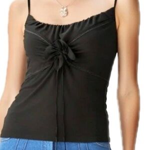 Max Studio Ruched Black Camisole with Floral Detailing  Size XS